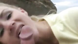 The girl became a sweet dessert from a guy’s sperm on her face