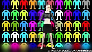 A sexy striptease performance by a young blonde, exposing her charms to the crowd of men