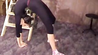 A gymnast with excellent stretching skills is fucked hard