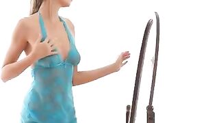 Striptease and erotic moves in front of the mirror