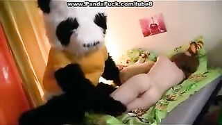 Plush Mishka, a pervert, fucked his mistress on the bed
