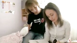 Entertainment at home with a classmate after classes, a steamy 18-year-old scene