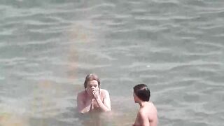 Bunch of naked girls bathing in the sea, a pure delight