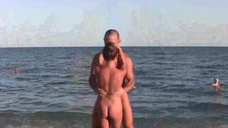 Acrobatic feats on the naked beach, a thrilling display of skill and exposure