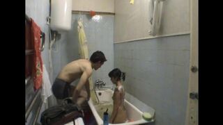 A hot sister has sex with her brother in the bathroom, captured in stunning HD
