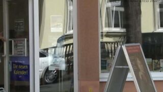 A sexy girl walks down the street without panties, getting fucked hard