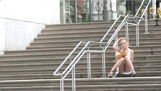 A sexy girl walks down the street without panties, getting fucked hard