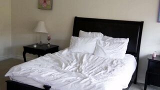 Two cute and nice blondes are having gentle sex on the bed
