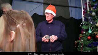 The crowd of old people fucked the beautiful Snow Maiden in public