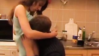 Father, having a drunken party, fucked his daughter in the pussy