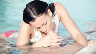 A hot Russian girl is fucking in the swimming pool, showcasing her skills