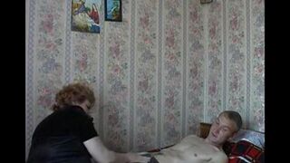 An elderly woman has sex with her son, hidden camera capturing it all