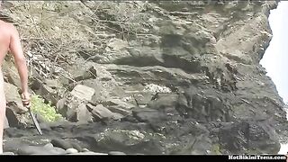 A simple amateur video of a nudist beach where you can see people in the raw