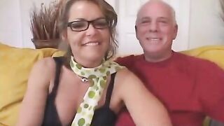 The old grandfather gave his wife to a student to fuck