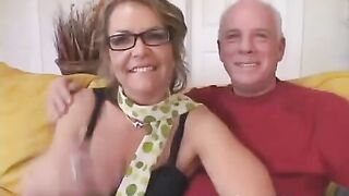 The old grandfather gave his wife to a student to fuck