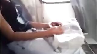 A beautiful girl watched as a man jerked his big dick with pleasure