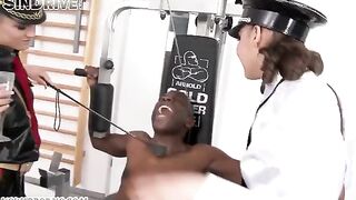 A negro man fucked in his hole two girls in latex suits