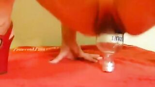 Fisting sex after bottle insertion and a large dildo play