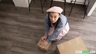 The sexy girl is at the mercy of her dominant boyfriend, forced to obey every order