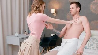 Naked lovers have an intimate conversation right in the bedroom