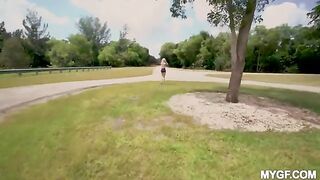 Outdoor fun in the park with a pretty girl