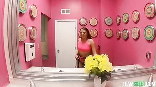 A sexy brunette gave a blowjob and let it hang out