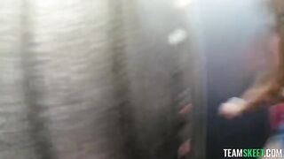 A sexy brunette gave a blowjob and let it hang out