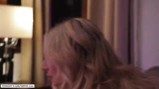 Busty blonde Kayley Gunner in stockings foot job action
