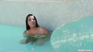 The lesson of swimming in the pool can be passionate