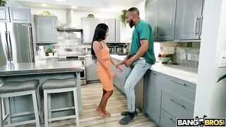 A man with a big cock fucked his coochie in the kitchen