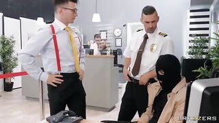 Lucky bank employee banged sexy robber in stockings