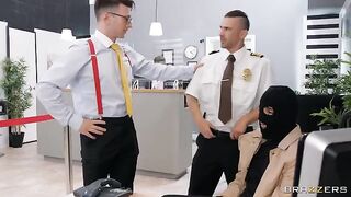 Lucky bank employee banged sexy robber in stockings