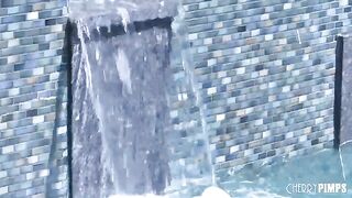 The seductive mistress rewarded the pool boy with a blowjob for his work