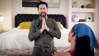 Stepdad caught Kira Noir in a steamy yoga class, raining water on her