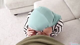 I caught a hijab girl and she shook her natural tits on the couch