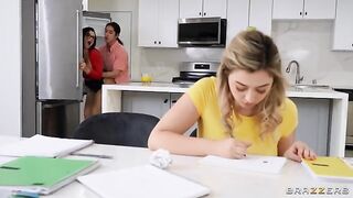 Unforgettable threesome with big natural tits and a hot tutor tips