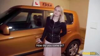 A big dick in the pants of a blonde with big tits