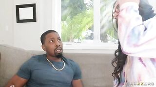 Two girlfriends have fun with a black guy in an FFM scene