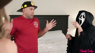 Unexpected visitors for a group sex party is not an accident