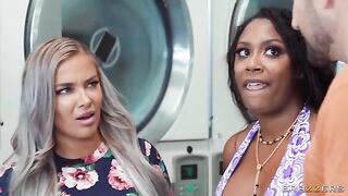 A hot chick is doing laundry in the laundry room, part 3