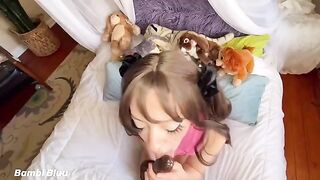 Young brunette slut begs for cock and facial with her queefing pussy