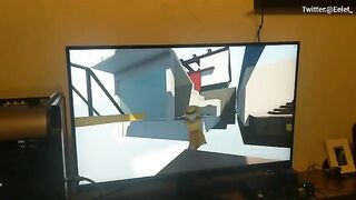 A cute couple challenges each other in a blowjob video game