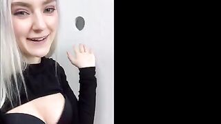 Young beauty got a huge cumshot on her face through the glory hole