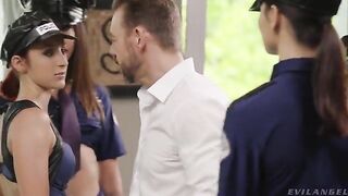 Wedding party: a girl is having fun with many guys at once