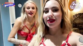 Two girls having fun and getting horny behind the scenes