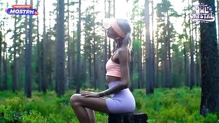A pretty woman sucked a big dick of her neighbor in the forest