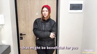 A cute delivery girl came to the house with a special offer