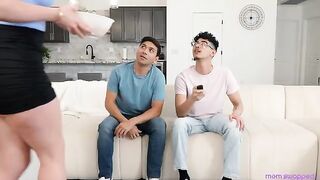 Two mature women fucked by young guys in a swap