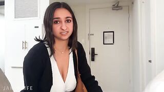 No rubber band needed for this busty coworker's business trip fun