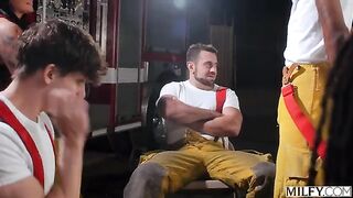 These guys can put out any fire. Group sex action
